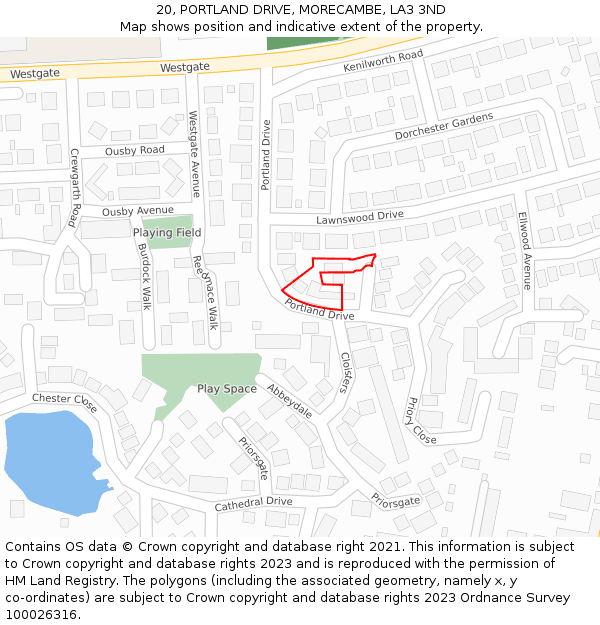 20, PORTLAND DRIVE, MORECAMBE, LA3 3ND: Location map and indicative extent of plot