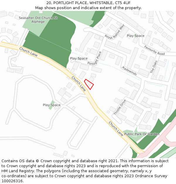 20, PORTLIGHT PLACE, WHITSTABLE, CT5 4UF: Location map and indicative extent of plot