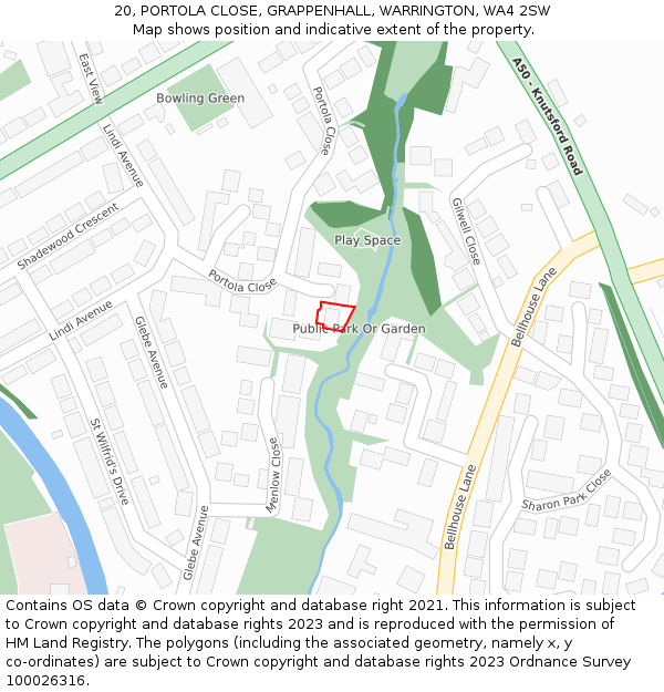 20, PORTOLA CLOSE, GRAPPENHALL, WARRINGTON, WA4 2SW: Location map and indicative extent of plot