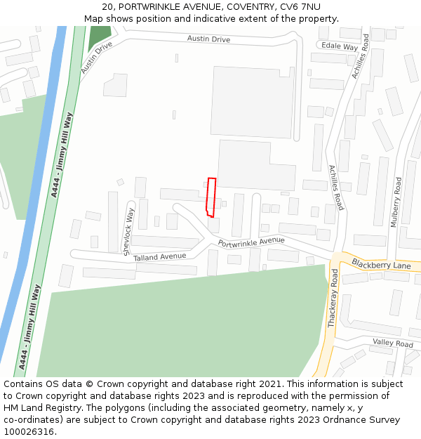 20, PORTWRINKLE AVENUE, COVENTRY, CV6 7NU: Location map and indicative extent of plot