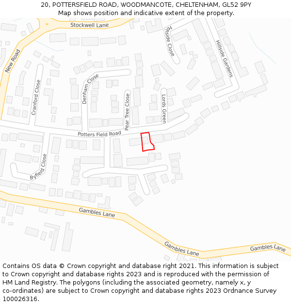 20, POTTERSFIELD ROAD, WOODMANCOTE, CHELTENHAM, GL52 9PY: Location map and indicative extent of plot