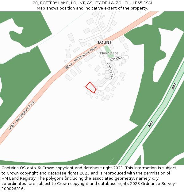 20, POTTERY LANE, LOUNT, ASHBY-DE-LA-ZOUCH, LE65 1SN: Location map and indicative extent of plot