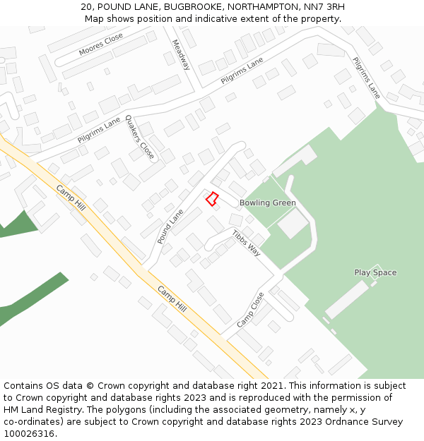 20, POUND LANE, BUGBROOKE, NORTHAMPTON, NN7 3RH: Location map and indicative extent of plot