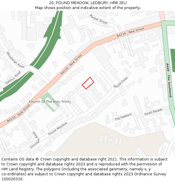 20, POUND MEADOW, LEDBURY, HR8 2EU: Location map and indicative extent of plot