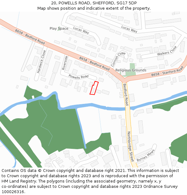 20, POWELLS ROAD, SHEFFORD, SG17 5DP: Location map and indicative extent of plot
