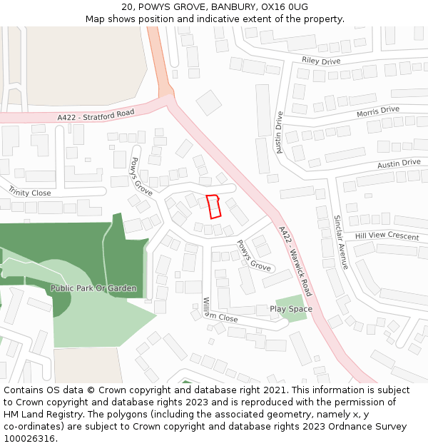 20, POWYS GROVE, BANBURY, OX16 0UG: Location map and indicative extent of plot