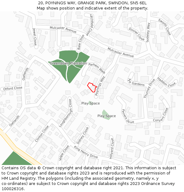 20, POYNINGS WAY, GRANGE PARK, SWINDON, SN5 6EL: Location map and indicative extent of plot