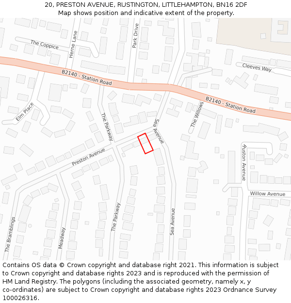 20, PRESTON AVENUE, RUSTINGTON, LITTLEHAMPTON, BN16 2DF: Location map and indicative extent of plot