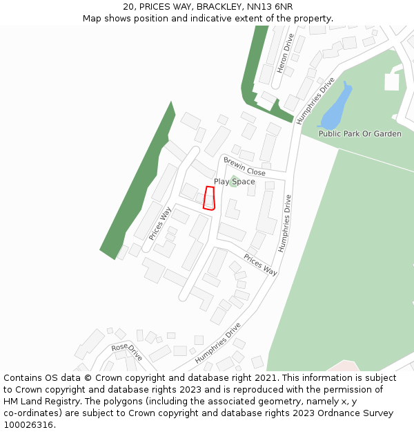 20, PRICES WAY, BRACKLEY, NN13 6NR: Location map and indicative extent of plot