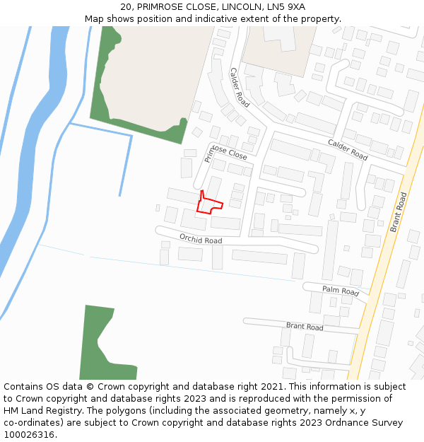 20, PRIMROSE CLOSE, LINCOLN, LN5 9XA: Location map and indicative extent of plot