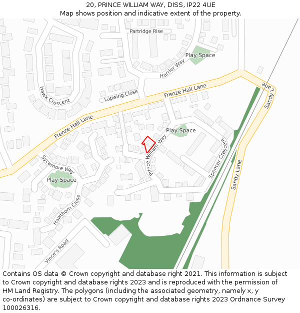 20, PRINCE WILLIAM WAY, DISS, IP22 4UE: Location map and indicative extent of plot