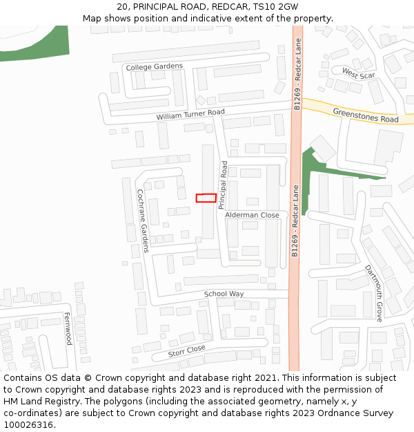 20, PRINCIPAL ROAD, REDCAR, TS10 2GW: Location map and indicative extent of plot