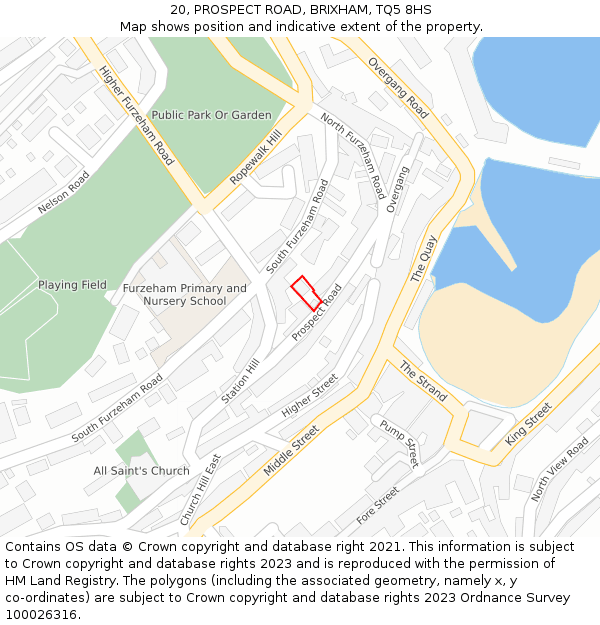 20, PROSPECT ROAD, BRIXHAM, TQ5 8HS: Location map and indicative extent of plot