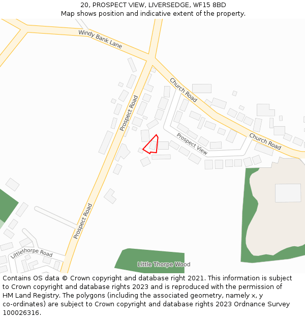 20, PROSPECT VIEW, LIVERSEDGE, WF15 8BD: Location map and indicative extent of plot