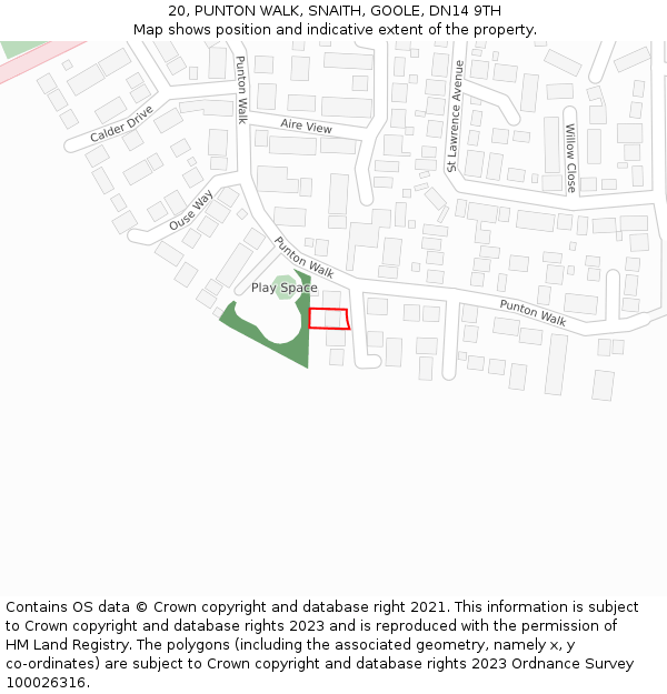 20, PUNTON WALK, SNAITH, GOOLE, DN14 9TH: Location map and indicative extent of plot