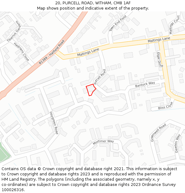 20, PURCELL ROAD, WITHAM, CM8 1AF: Location map and indicative extent of plot