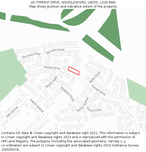 20, PYMONT DRIVE, WOODLESFORD, LEEDS, LS26 8WA: Location map and indicative extent of plot