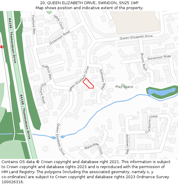 20, QUEEN ELIZABETH DRIVE, SWINDON, SN25 1WP: Location map and indicative extent of plot