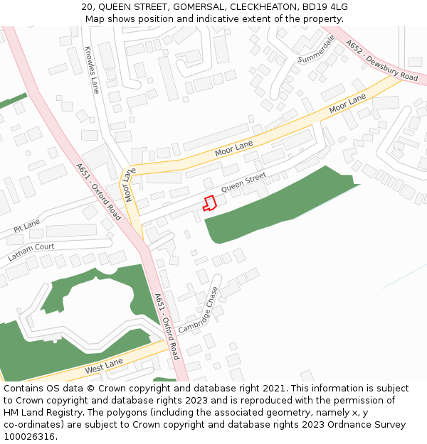 20, QUEEN STREET, GOMERSAL, CLECKHEATON, BD19 4LG: Location map and indicative extent of plot