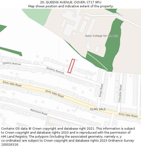 20, QUEENS AVENUE, DOVER, CT17 9PU: Location map and indicative extent of plot