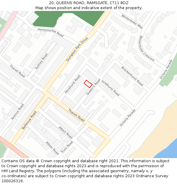 20, QUEENS ROAD, RAMSGATE, CT11 8DZ: Location map and indicative extent of plot