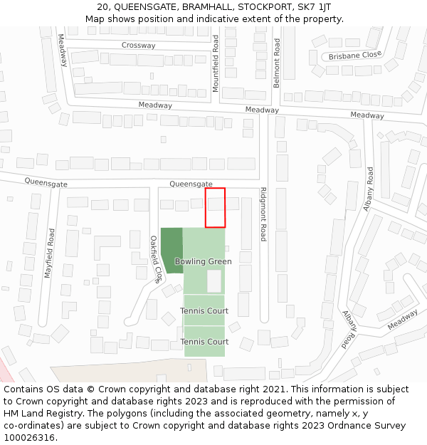 20, QUEENSGATE, BRAMHALL, STOCKPORT, SK7 1JT: Location map and indicative extent of plot