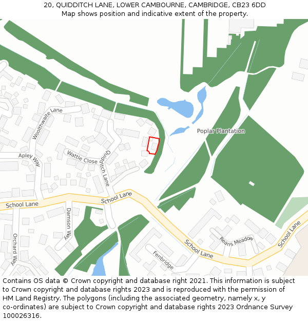 20, QUIDDITCH LANE, LOWER CAMBOURNE, CAMBRIDGE, CB23 6DD: Location map and indicative extent of plot