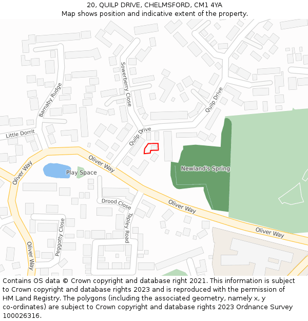 20, QUILP DRIVE, CHELMSFORD, CM1 4YA: Location map and indicative extent of plot