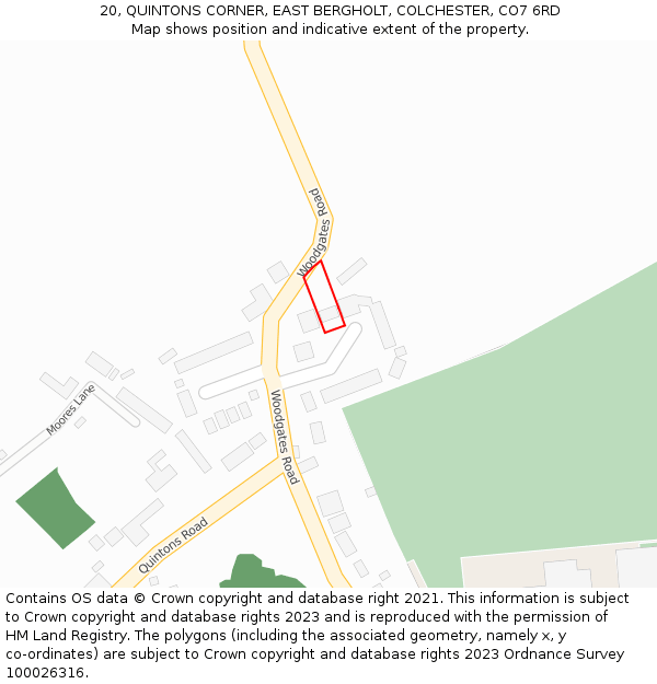 20, QUINTONS CORNER, EAST BERGHOLT, COLCHESTER, CO7 6RD: Location map and indicative extent of plot
