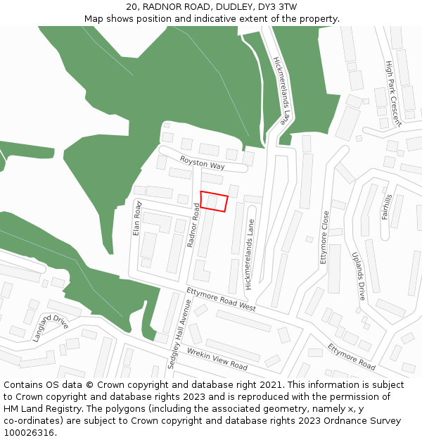 20, RADNOR ROAD, DUDLEY, DY3 3TW: Location map and indicative extent of plot