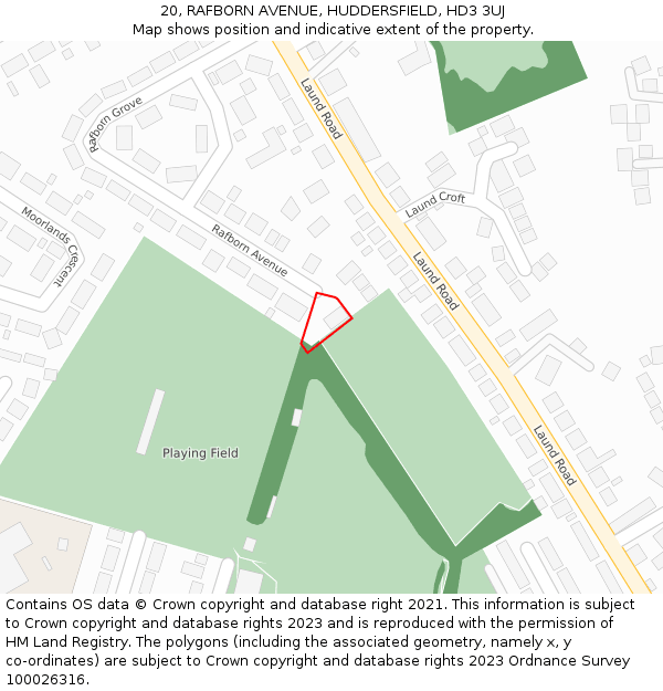 20, RAFBORN AVENUE, HUDDERSFIELD, HD3 3UJ: Location map and indicative extent of plot