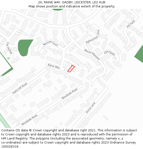 20, RAINE WAY, OADBY, LEICESTER, LE2 4UB: Location map and indicative extent of plot