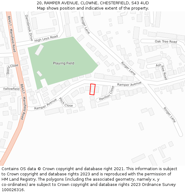 20, RAMPER AVENUE, CLOWNE, CHESTERFIELD, S43 4UD: Location map and indicative extent of plot