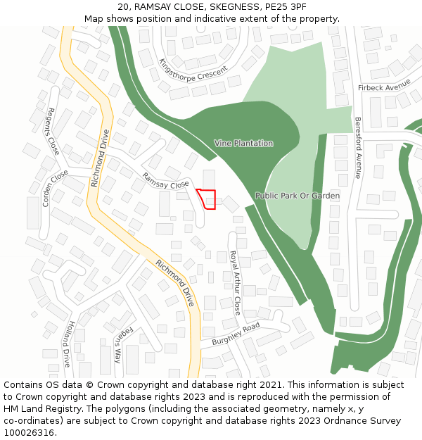 20, RAMSAY CLOSE, SKEGNESS, PE25 3PF: Location map and indicative extent of plot
