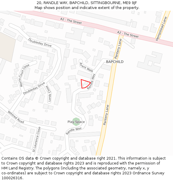 20, RANDLE WAY, BAPCHILD, SITTINGBOURNE, ME9 9JF: Location map and indicative extent of plot