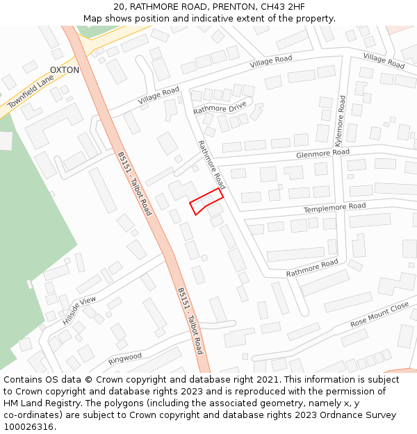20, RATHMORE ROAD, PRENTON, CH43 2HF: Location map and indicative extent of plot