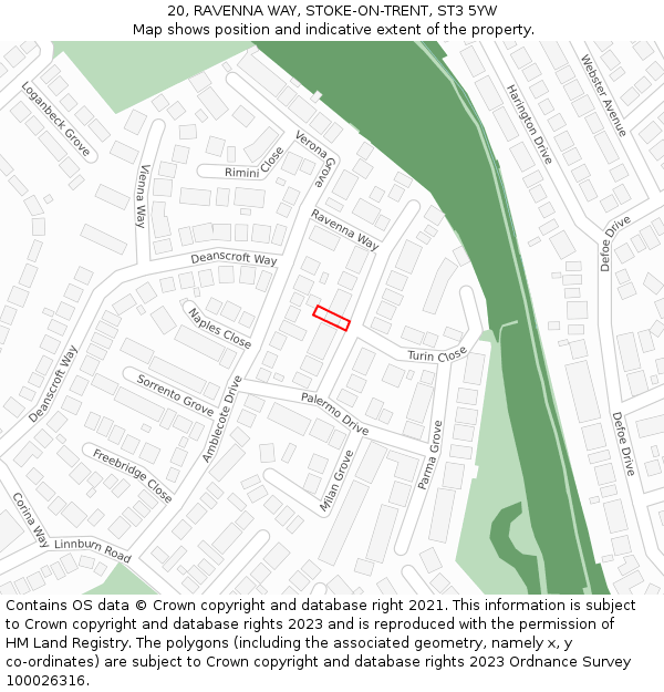 20, RAVENNA WAY, STOKE-ON-TRENT, ST3 5YW: Location map and indicative extent of plot