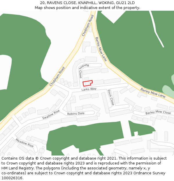 20, RAVENS CLOSE, KNAPHILL, WOKING, GU21 2LD: Location map and indicative extent of plot