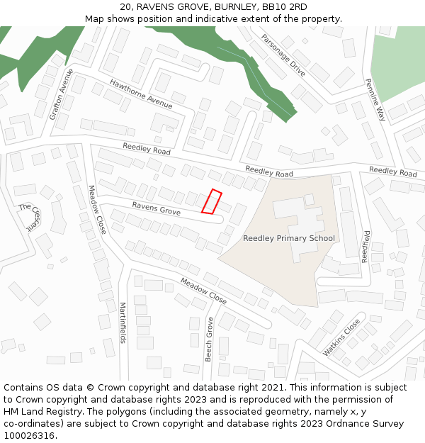 20, RAVENS GROVE, BURNLEY, BB10 2RD: Location map and indicative extent of plot
