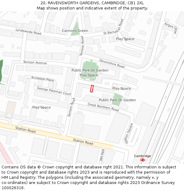 20, RAVENSWORTH GARDENS, CAMBRIDGE, CB1 2XL: Location map and indicative extent of plot