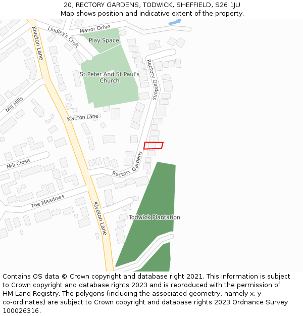 20, RECTORY GARDENS, TODWICK, SHEFFIELD, S26 1JU: Location map and indicative extent of plot