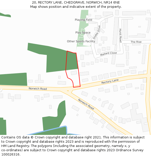 20, RECTORY LANE, CHEDGRAVE, NORWICH, NR14 6NE: Location map and indicative extent of plot