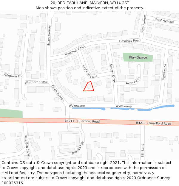 20, RED EARL LANE, MALVERN, WR14 2ST: Location map and indicative extent of plot