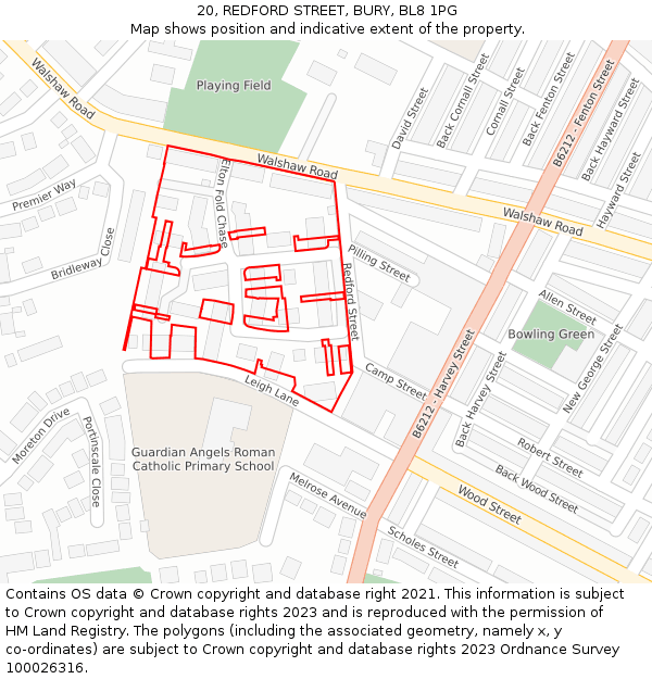 20, REDFORD STREET, BURY, BL8 1PG: Location map and indicative extent of plot