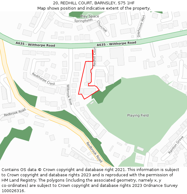 20, REDHILL COURT, BARNSLEY, S75 1HF: Location map and indicative extent of plot