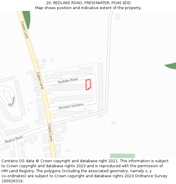 20, REDLAKE ROAD, FRESHWATER, PO40 9DD: Location map and indicative extent of plot