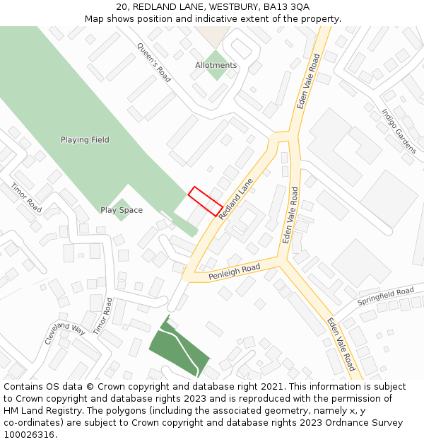 20, REDLAND LANE, WESTBURY, BA13 3QA: Location map and indicative extent of plot