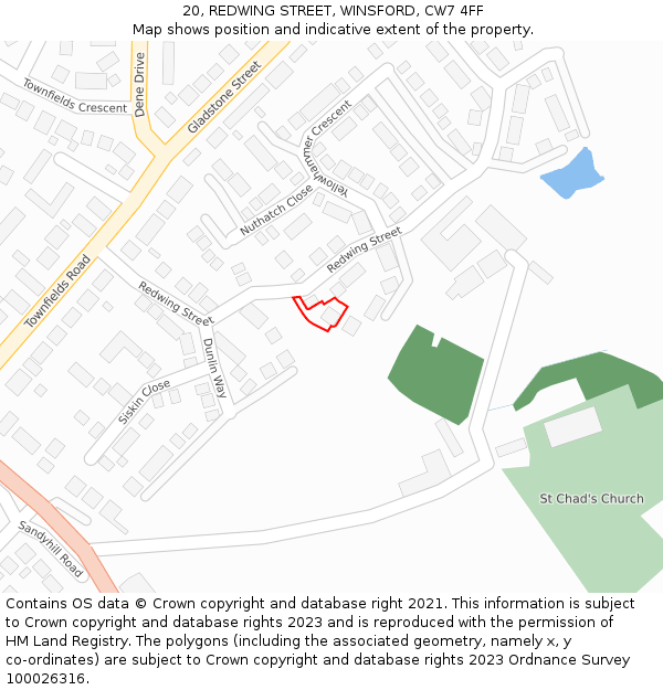 20, REDWING STREET, WINSFORD, CW7 4FF: Location map and indicative extent of plot