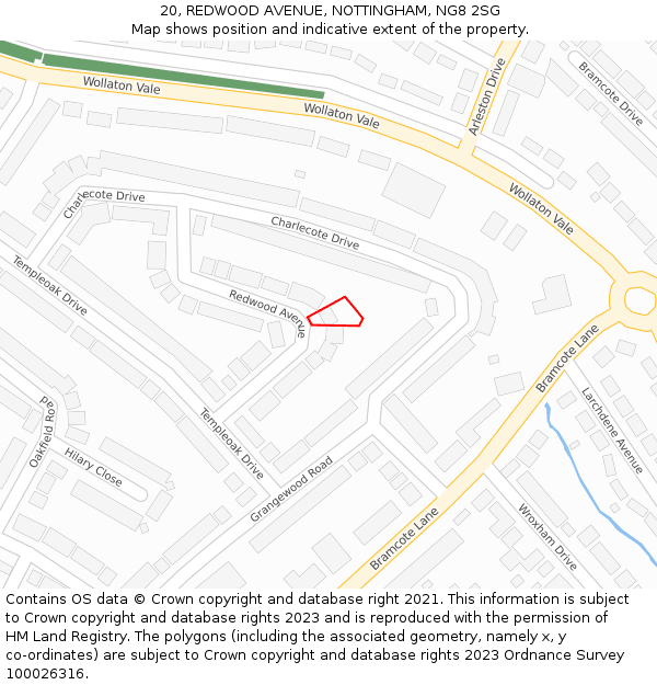 20, REDWOOD AVENUE, NOTTINGHAM, NG8 2SG: Location map and indicative extent of plot