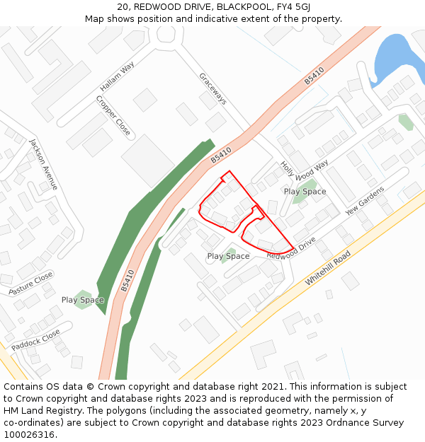 20, REDWOOD DRIVE, BLACKPOOL, FY4 5GJ: Location map and indicative extent of plot